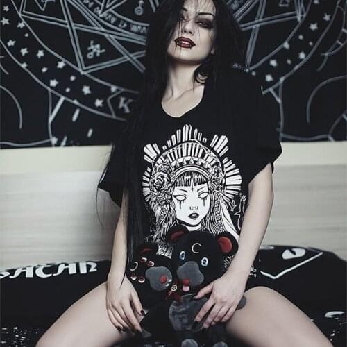 Women Grunge Print T-shirts Gothic Loose Punk Harajuku Streetwear Summer T-shirt Female Fashion Aesthetic T-shirt Tops