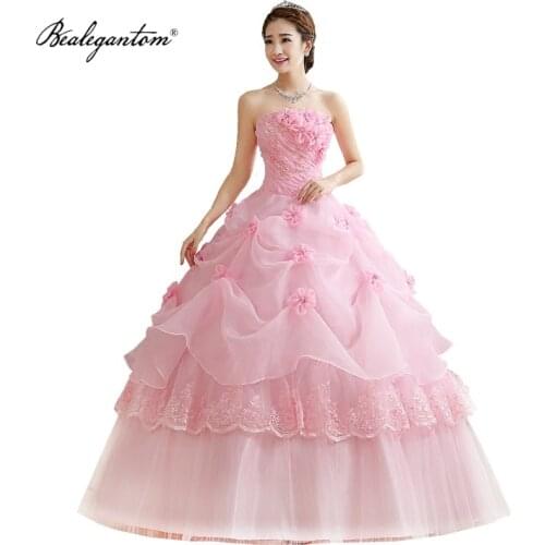 Bealegantom Ball Gown Pink Vestidos De 15 Flowers Cheap Quinceanera Dresses 2021 Sweet 16 Debutante Masquerade Prom Gowns