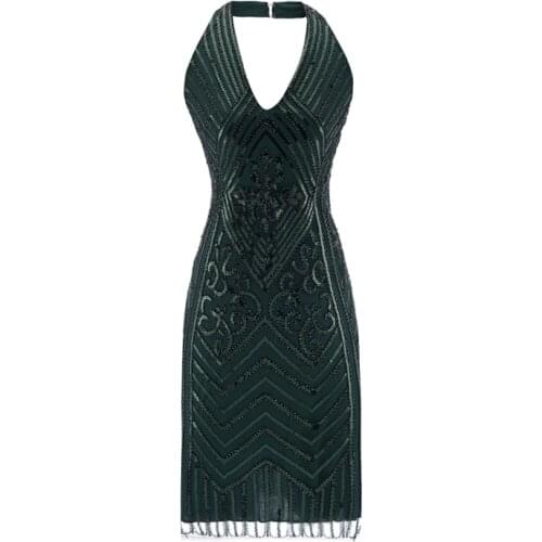 1920s Great Gatsby Dress Sequin Beading V Neck Sexy Flapper Dress Robe Vintage Backless Party Long Summer Dress Women Vestido