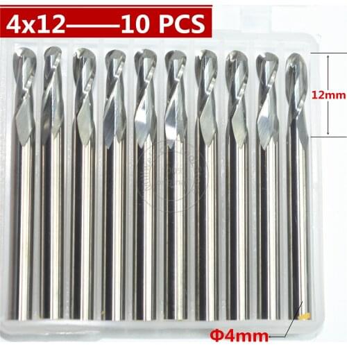 10 PCS-4mm*12mm,CNC machine insert router bit,solid carbide milling cutter,2 flutes ball nose end mill,relief woodworking