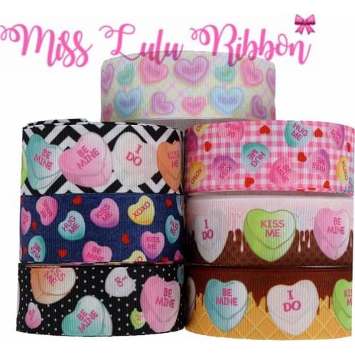 16mm-75mm Sweet Heart Check Jeans Spot Printed Grosgrain/Foe Ribbon DIY Hair Bowknots Party Decor 50yards/roll