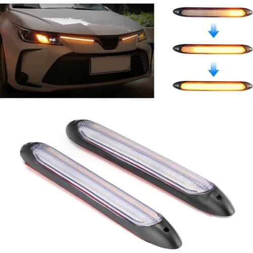 2X Led Car DRL Daytime Running Lights Waterproof Universal Auto Headlight Sequential Turn Signal Yellow Flowing Lamp