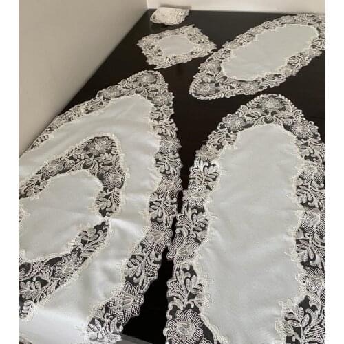 5 Parça Salon Takımı Linen Kumaş Fransız Dantelli