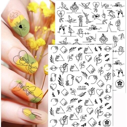 3D Abstract Face Nails Stickers Leaf Flower Geometric Lover Slider Adhesive Decal Temporary Tattoos Anime Sticker NLCB223-231