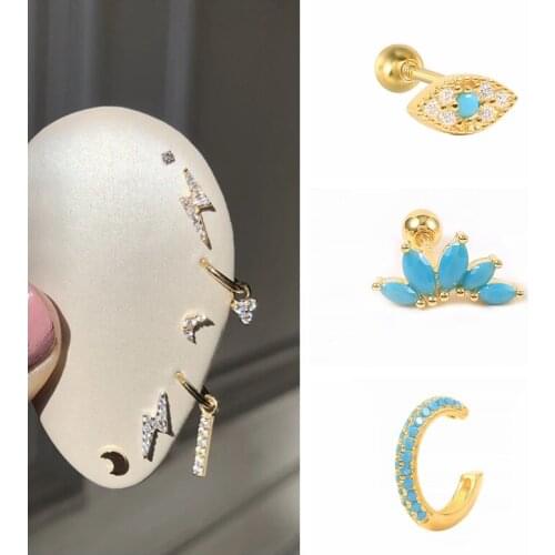 Aide 100% Real 925 Sterling Silver Mini Butterfly Evil Eye Cartilage Piercing Turquoise Hoops Stud Earrings For Women 2021 Trend