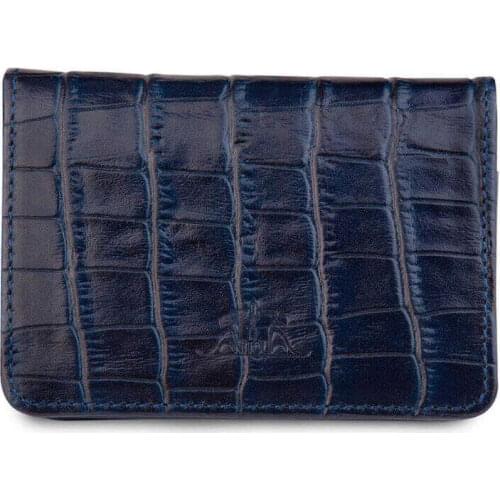 Anitolia Croc Embossed Leather Sport Design Mens Cardholder Navy Blue
