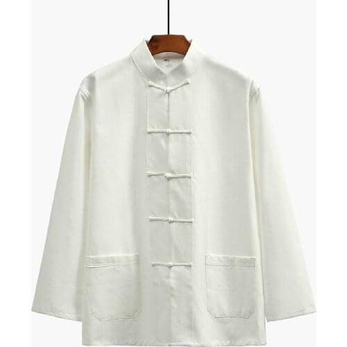 Auspicious Tang spring and autumn cotton denim Tang Long Sleeve mens Chinese middle-aged shirt Kung Fu base coat