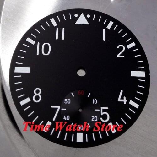 Fit ETA 6498 movement hand winding movement 38.9mm black sterial luminous marks watch dial D09