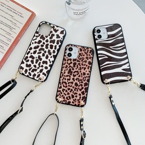 Leopard Zebra Skin Strap Crossbody Phone Case For Samsung Galay A5 A6 A7 A8 A9 Plus 2018 A9Star Lite S20+ Necklace Lanyard Cover
