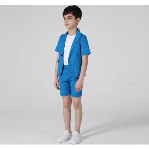 Formal Boys Summer Suit Sets Children Short-sleeved Blazer Shorts Dress Outfits Kids Birthday Party Performance Cosutme
