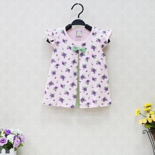 Little Q Baby 100% Cotton Blouse Girls O neck One Piece Dress Kids Shirts Dressed Clothes Floral Pattern Bowknot Party Clothing