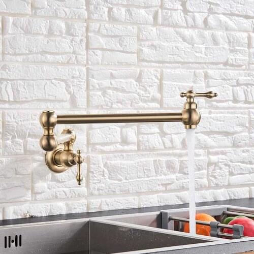 Chrome Kitchen Faucet Wall Mount Bathroom Basin Faucet Cold Water Washing Tap Rotate Folding Spout Brass Vanity Sink Crane