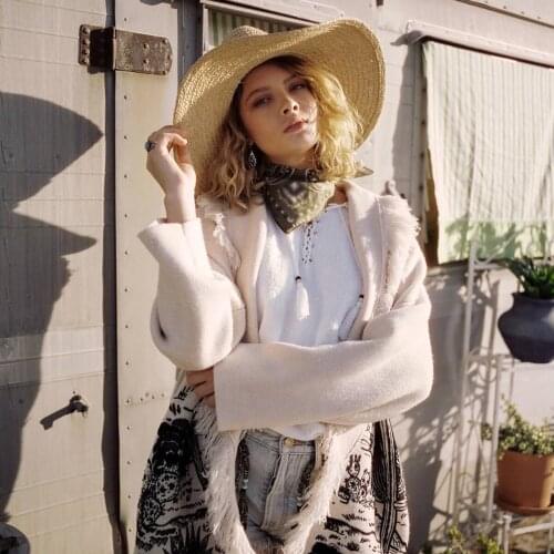 Jastie Boho Tassel Lapel Graffiti Jacquard Cashmere Jacket 2021 Autumn Winter Women Cardigan Jacket Knitted Sweater Outerwear