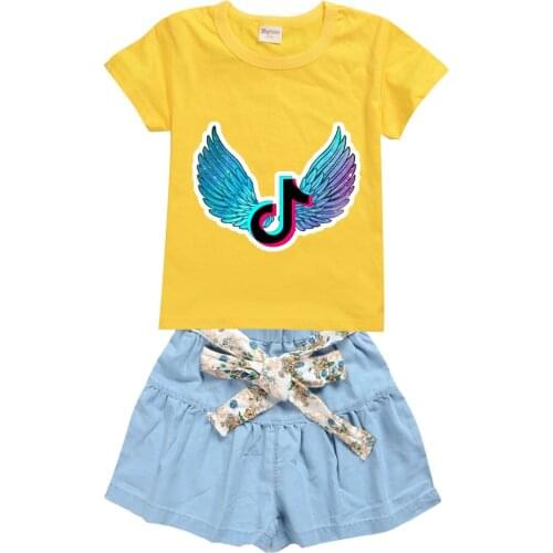 TIK TOK kids clothes sets Children Clothing T Shirt++ Denim Skirt Pants 2 PCS Sets toddler Girls Cotton Sets cartoon sport suits