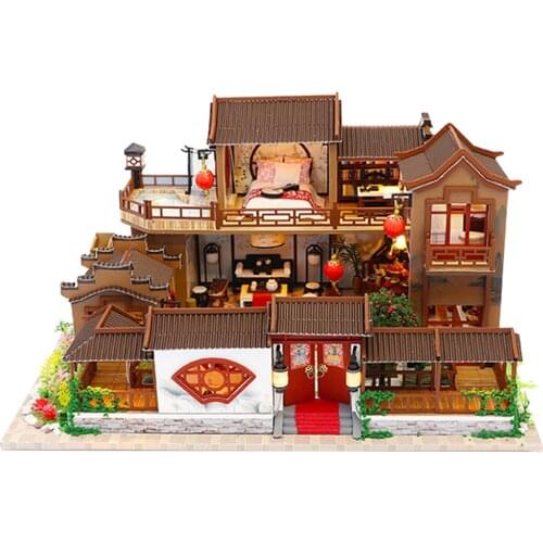 Creative Dollhouse Furniture Chinese Cottage Miniature Handmade with Light
