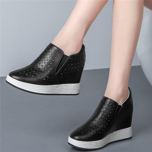 Summer Fashion Sneakers Women Hollow Cow Leather Wedges High Heel Ankle Boots Female Round Toe Platform Pumps Shoes Casual Shoes