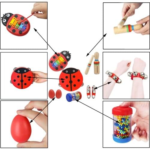 Cute Tambourine Wrist Bell Xylophone Sandstick Shaker Set Kids Musical Toys