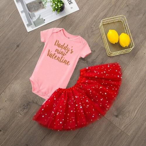 Daddys Mini 2pcs Newborn Baby Girl Valentines Party Dress Cute Rompers + Tulle Tutu Skirt Cute Girls 1st Valentine Outfit