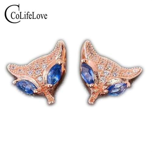 Fashion silver fox stud earrings natural marquise cut sapphire earrings cute solid 925 silver sapphire stud earrings for girl