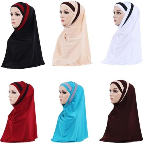 2PCS Women Muslim Caps Hijab Scarf Islamic Head Wrap Arab Shawl Hat Head Cover Turban Patchwork Prayer Hat Headscarf Fashion New