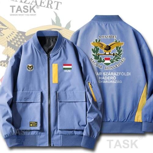 Bomber Military Biker Jacket Army Hungary Hungarian HUN HU Mens Bomber Zipper Jacket Big Pockets Harajuku Hip Hop Coats Casual