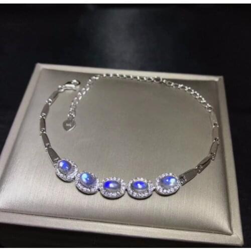 Natural blue moonstone bracelet, simple and exquisite, 925 silver, natural gemstones, beautiful and clean colors