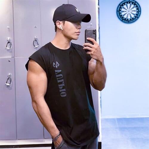 2021 New Gyms Bodybuilding Slim Shirts sleeveless O-neck Sleeves Cotton Tee Tops Clothing Men Summer Workout Fitness Brand Tops
