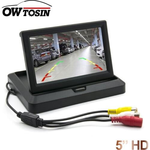 Owtosin High Resolution HD 5 inch Foldable Rear View Monitor 800*480 Car Parking Monitor For Reverse Camera 2CH Video Input