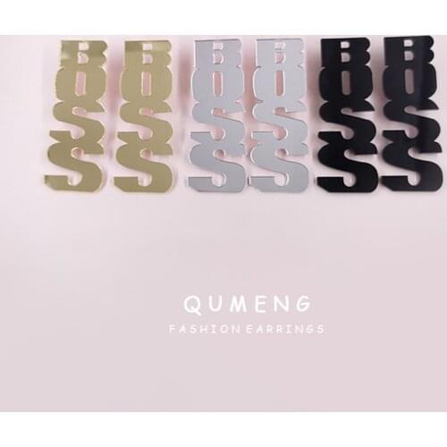 Punk Exaggerated Mirror Acrylic Oversized BOSS Letter Big Pendant Earrings For Women HipHop Sexy Jewelry Gift