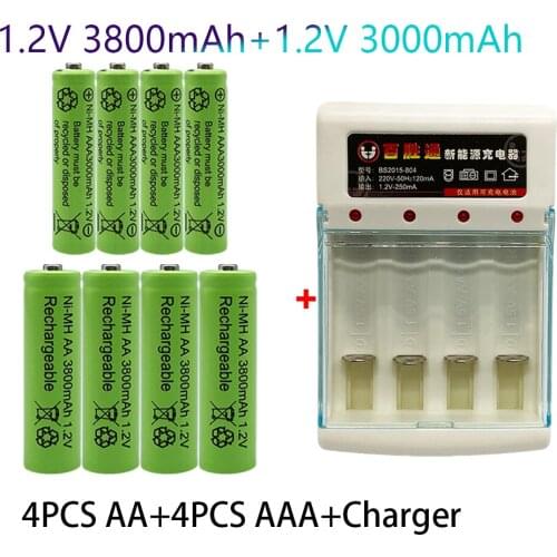 1.2V AA 3800mAh NI-MH Rechargeable Batteries+Charger+AAA battery 3000 mAh Rechageable battery+Charger NI-MH 1.2 V AAA battery