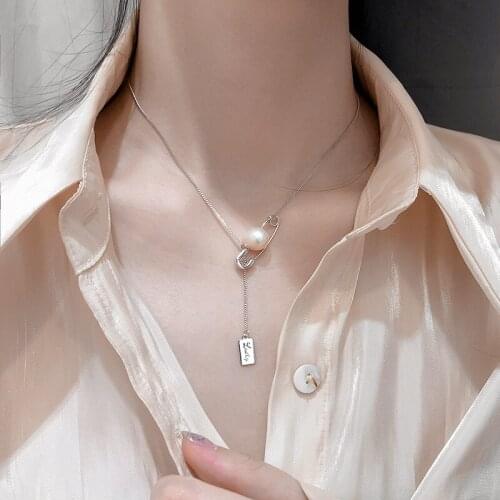 Pin necklace s925 sterling silver jewelry with tide pearl clavicle chain simple necklace for female gifts wholesale