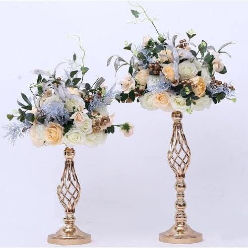 Gold Flower Vases Candle Holders Rack Stands Wedding Decoration Road Lead Table Centerpiece Pillar Party Event Candlestick