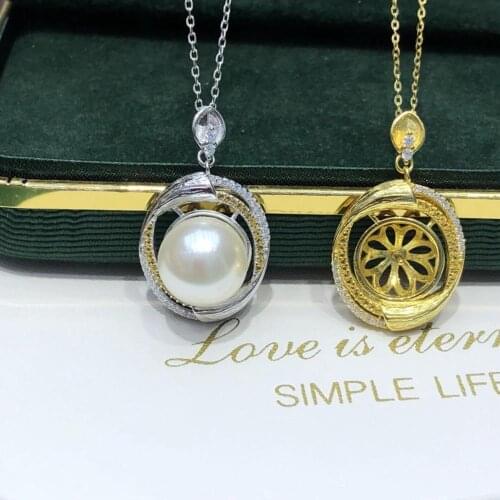 New Trendy 925 Sterling Silver Pendant Base Settings Mountings Findings Parts for Pearl Beads Crystal Jade Agate 5pcs/lot