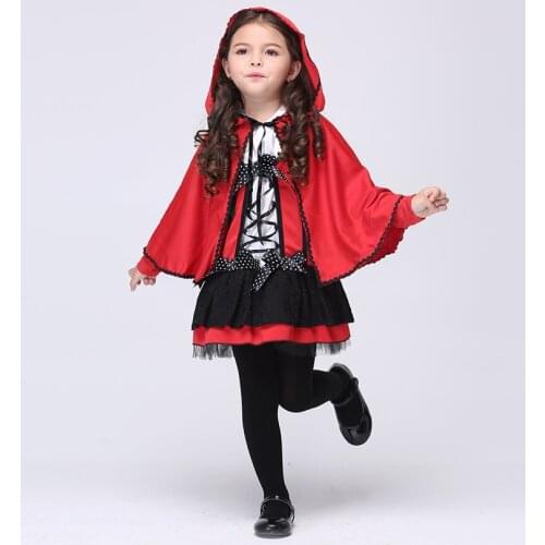 Purim Little Red Riding Hood Costume For Girl Child Christmas Halloween Fairy Tales Fancy Dress
