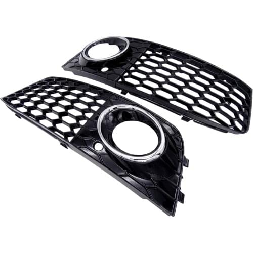 1 Pair Car Fog Light Grille Grill Fit For Audi 2009-12 A4 B8 RS4 Style Honeycomb Mesh Open Vent Grille intake in Racing Grills