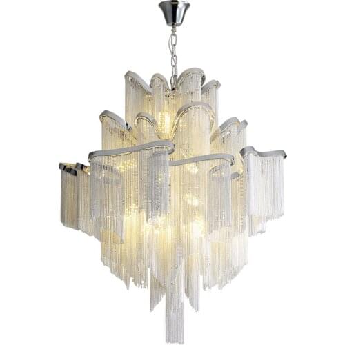 Retro Vintage LED Aluminum Chain Gold Chrome Silver Lustre Chandelier Lighting Suspension Luminaire Lampen For Foyer