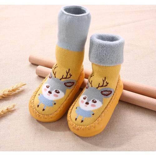 6 Months To 3 Years Old Baby Rubber Shoes Toddlers Infant Sock Cartoon Animal Pattern Anti-slip Warm Terry Winter Baby Shoes
