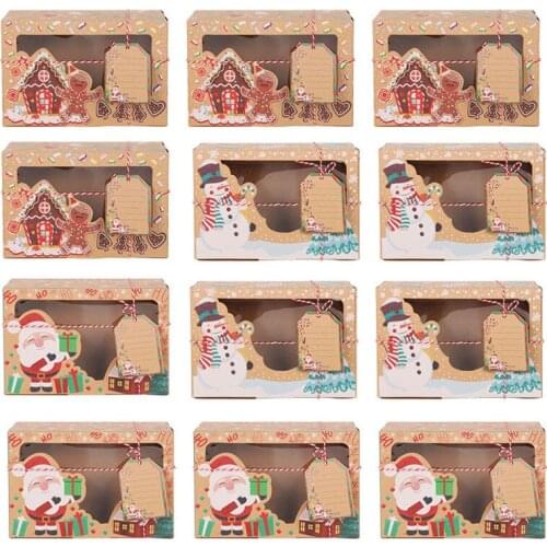 6/12pcs Christmas Paper Gift Box with Window Gift Tags Christmas Gifts Packaging Boxes Xmas Party Favors Kraft Cookie Box Noel
