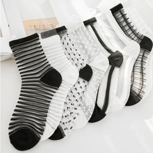 Sexy lace breathable mesh fishnet socks mixed fiber transparent glass fiber elastic ankle net yarn thin womens cool socks