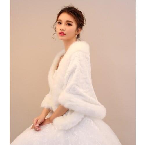 Faux Fur Bridal Shawl Wraps Marriage Womans Shrug Bride Winter Coat Wedding Party Boleros Jacket Cloak Cover Up