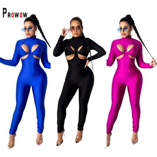 Sexy Womens Bodycon Jumpsuits 2021 New Skinny Long Sleeve Spring Fall Rompers for Women Solid Color Night Club Wear Outfits