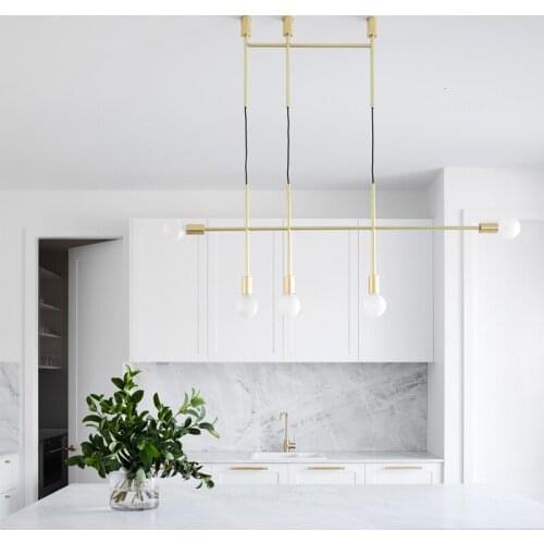 Modern Led Metal Pendant Lights Wrought Iron Glass Round Ball Brass Rod Hanging Lamp For Living Roomcafekitchen Nordic Lighting