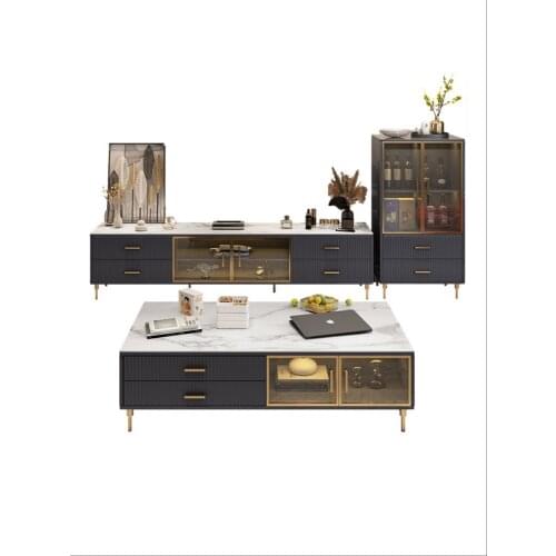 Light luxury rock tea table TV combination Modern minimalist living room marble small apartment furniture combination set