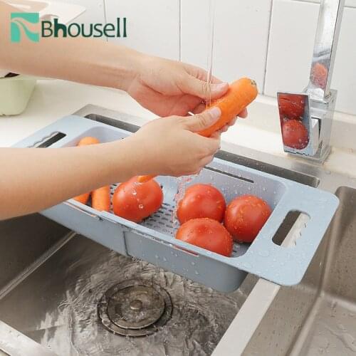 Telescopic Kitchen Sink Wash Fruit and Vegetable Rack Draining Basket Food Storage Basket Kitchen Storage Tools and Accessories