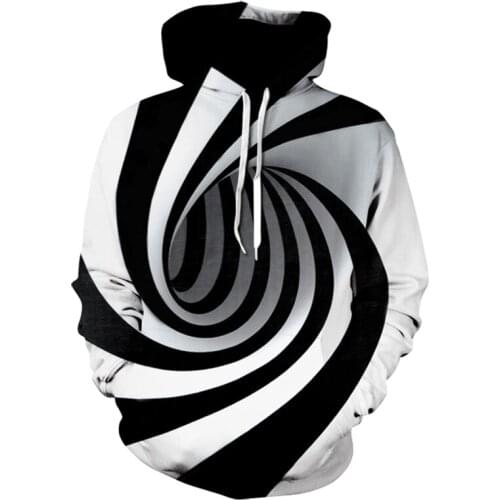 Oversized Hoodie Sweatshir Black and White Strip Vertigo Hypnotic Personality Street Wear Autumn Plus Size 5XL Pullover Clothing