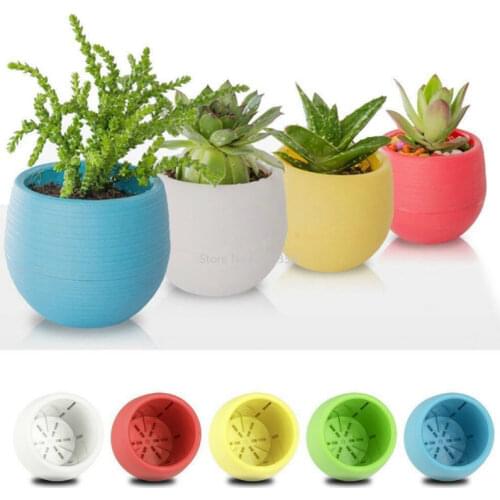 Creative Eco-friendly Colourful Mini Round Plastic Plant Flower Pot Garden Home Office Decor Planter