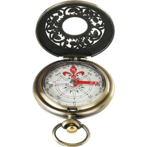 Vintage Bronze Compass Pocket Watch Design Outdoor Hiking Navigation Kid Gift Y1QE