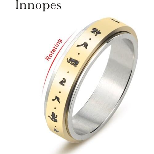 Innopes Mens women Rings Stainless Steel Chinese Style Taoist Lucky Prayer Steel Ring Fashion Jewelry Gift Accessories