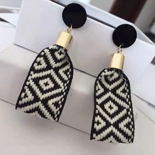 High fashion South Korean metal cloth art earrings 2020 exaggerated fashion long earrings pendant womens runway earrings