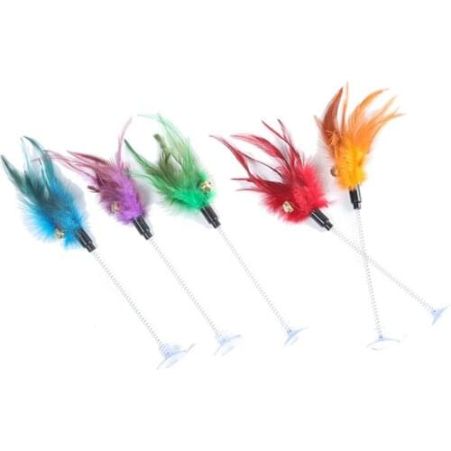 Funny Cat Toys Elastic Bell Feather Toys Spring Sucker Toys Cat Kitten Interactive Cat Scratcher Teaser Pet Products for Cat